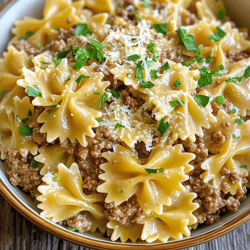 Creamy Parmesan Garlic Beef Bowtie Pasta Delight