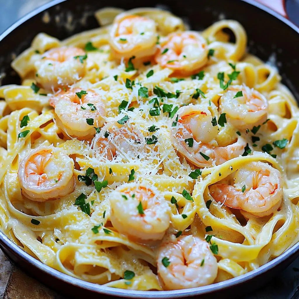 Skillet Garlic Butter Shrimp Alfredo Rich and Creamy Treat