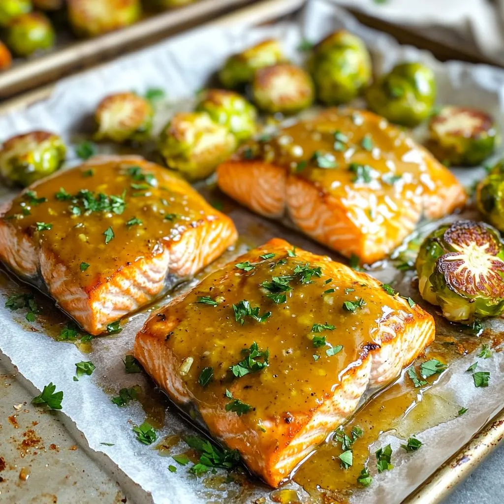 Powerful Sheet-Pan Honey Mustard Salmon &#038; Sprouts Recipe