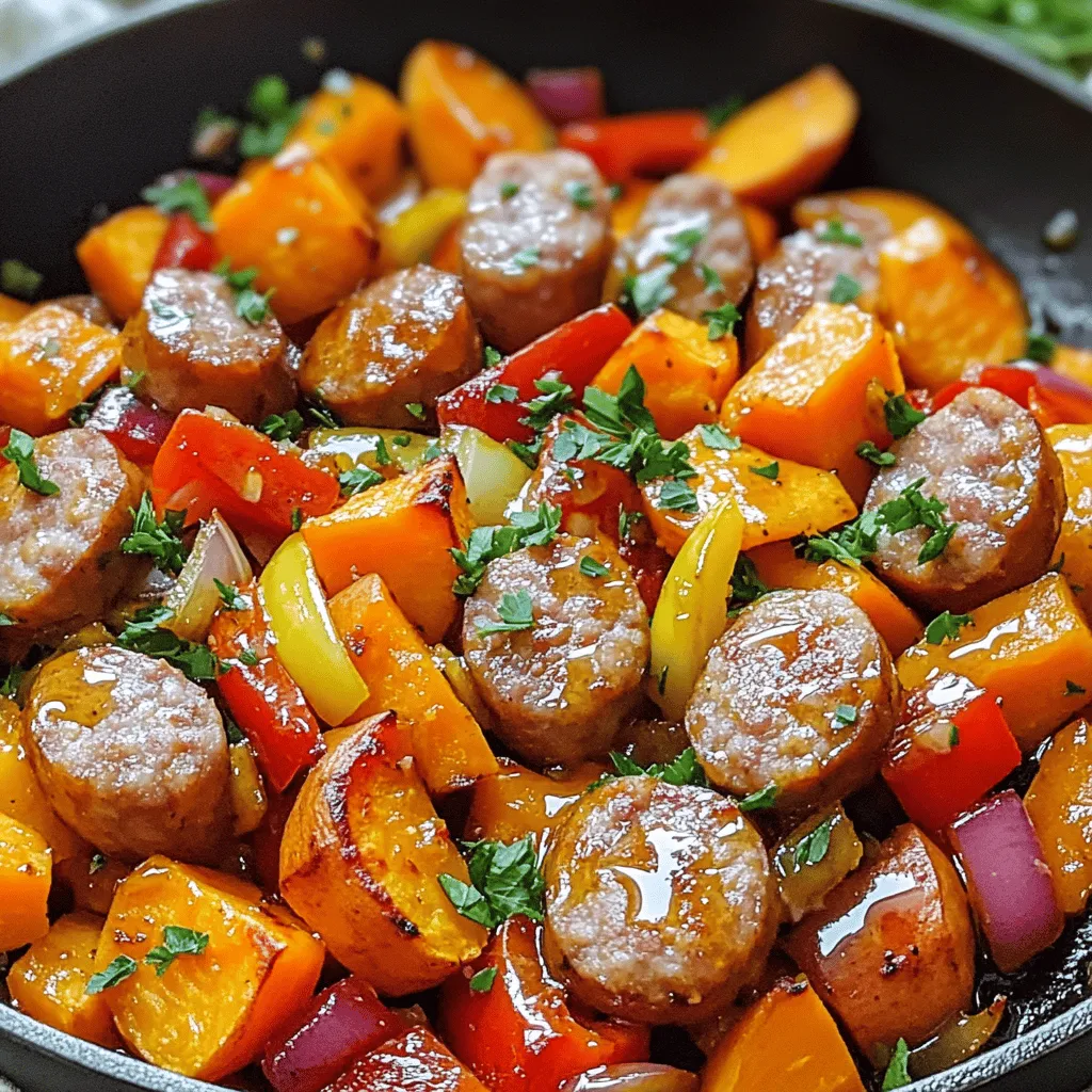 Honey Garlic Sausage &#038; Sweet Potatoes Skillet Delight