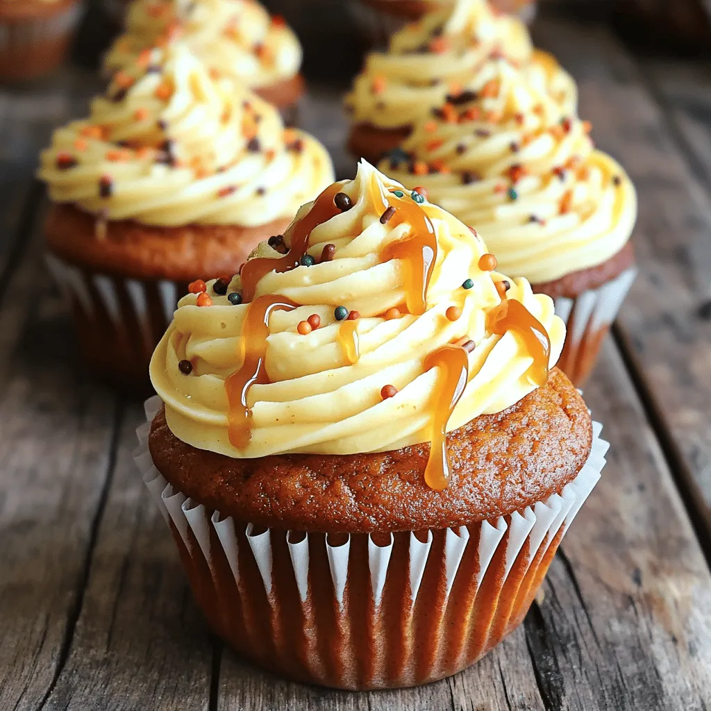 Pumpkin Cupcakes with Caramel Cream Cheese Frosting Delight