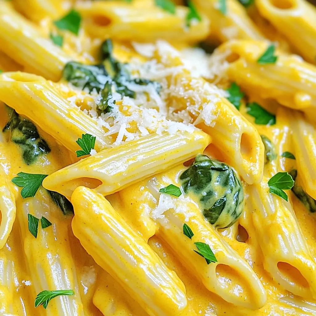 Creamy Pumpkin Spinach Alfredo Penne Delightful Dish