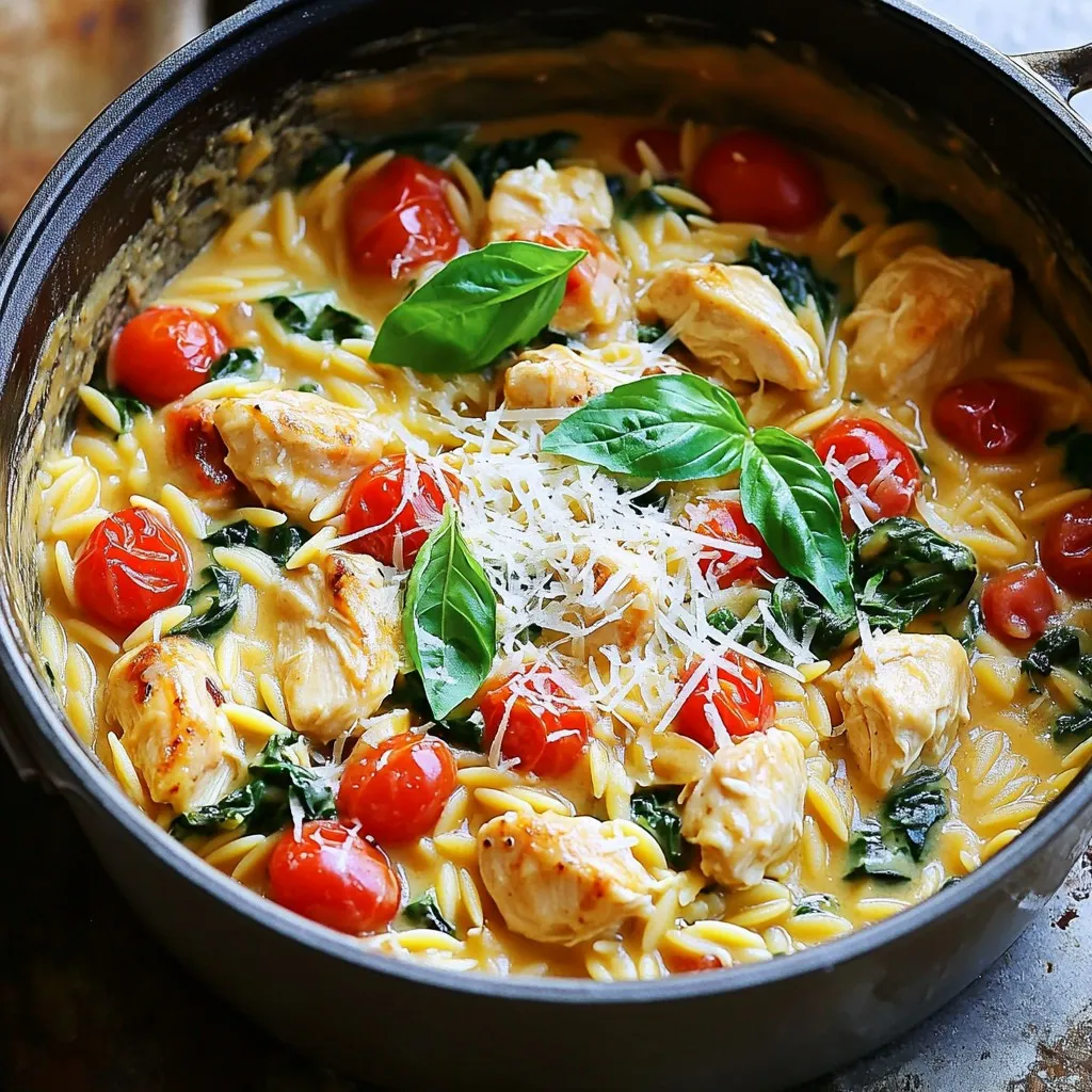 One-Pot Creamy Tuscan Chicken Orzo Flavor Boost