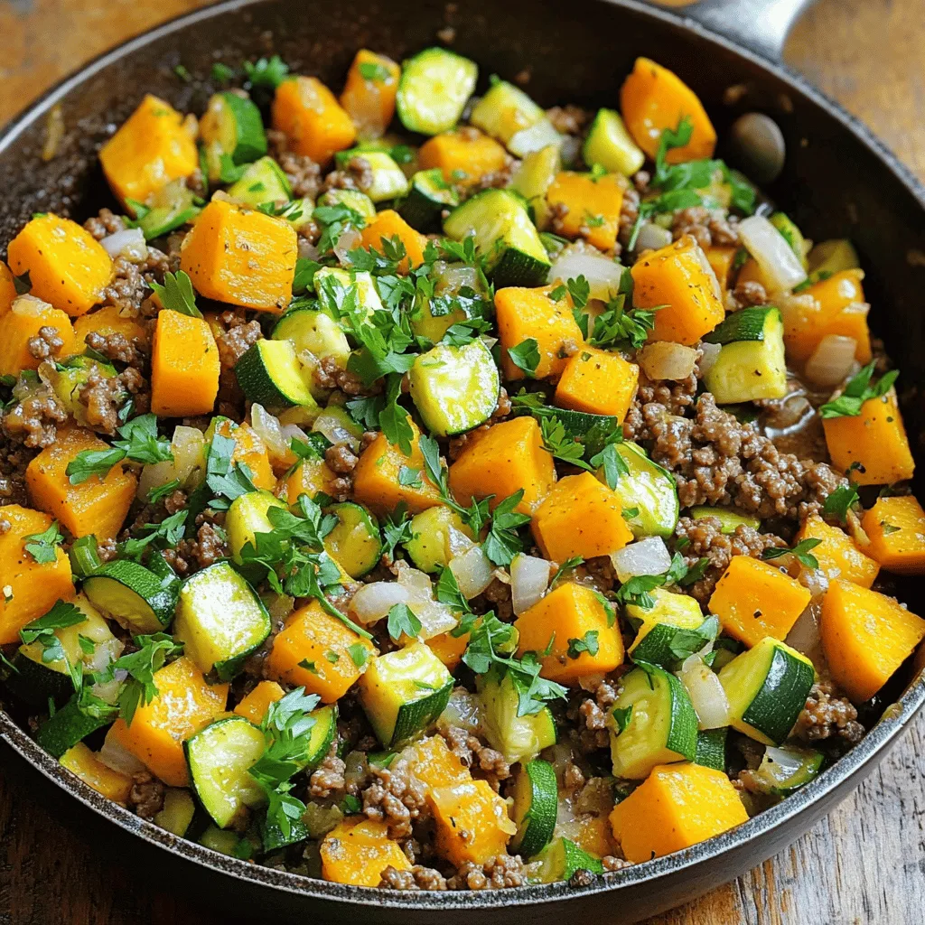 Ground Beef Zucchini Sweet Potato Skillet Delight